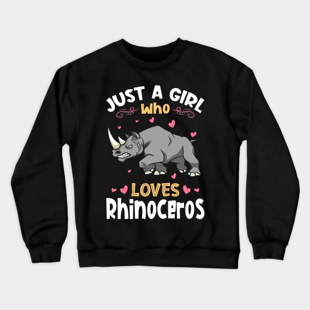 Just a Girl who Loves Rhinoceros Crewneck Sweatshirt by aneisha